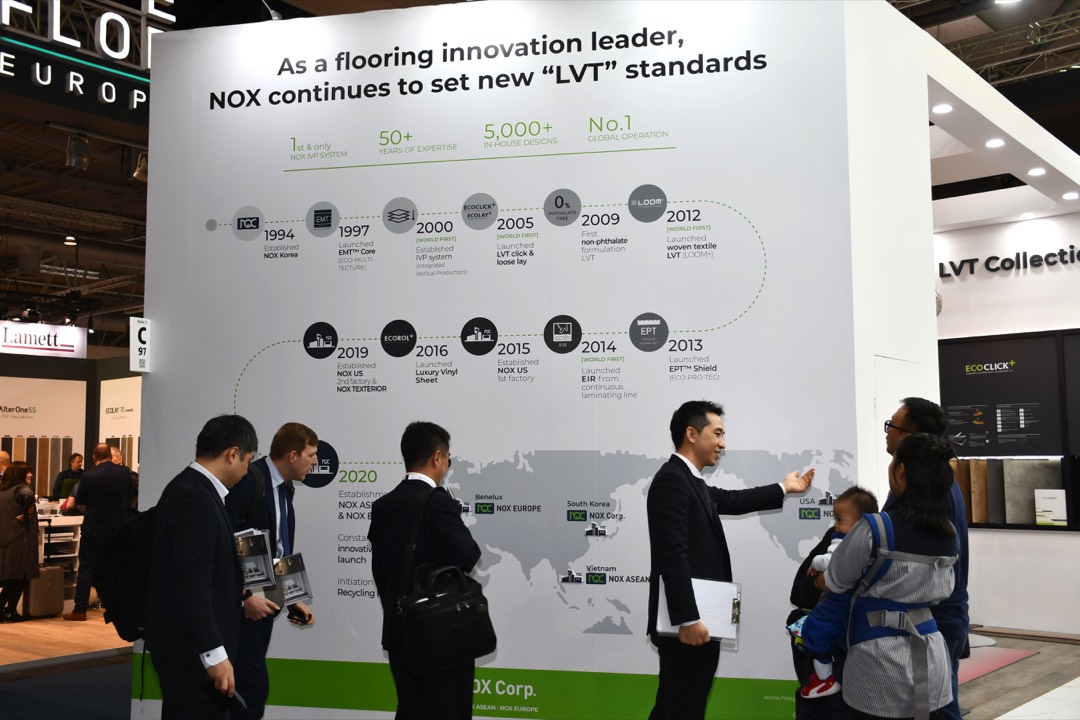 Asiatische LVT-Hersteller zeigten verstärkt Präsenz, so wie die koreanische Firma Nox. Bodenbeläge: Die grüne Domotex
