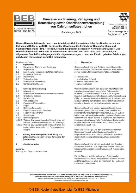Hinweisblatt zur Verlegung von Calciumsulfatestrichen veröffentlicht 