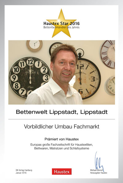 Bettenwelt Lippstadt GmbH-Bettenfachhändler Urkunde Bettenwelt Lippstadt GmbH