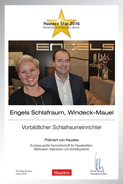 Engels Schlafraum-Bettenfachhändler Urkunde Engels Schlafraum