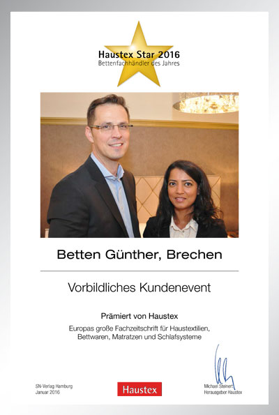 Betten Günther-Bettenfachhändler Urkunde Betten Günther