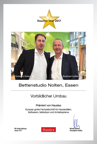 Bettenstudio Nolten-Bettenfachhändler Urkunde Bettenstudio Nolten
