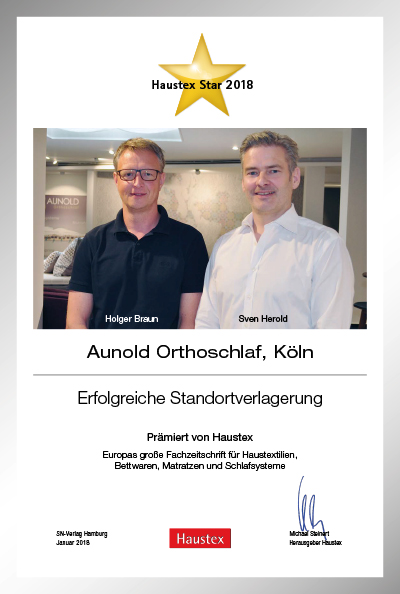 Aunold Orthoschlaf-Bettenfachhändler Urkunde Aunold Orthoschlaf