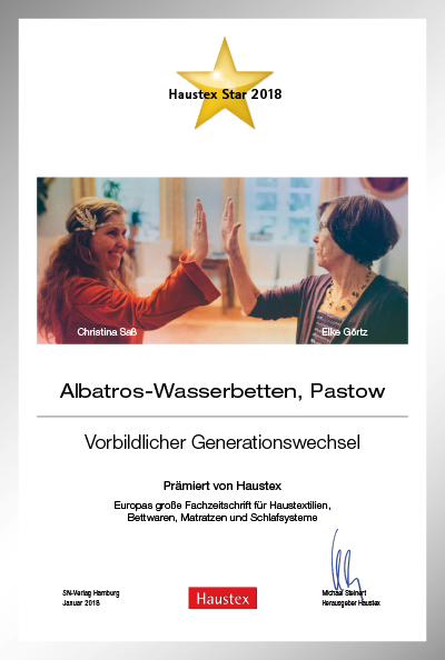 Albatros-Wasserbetten-Bettenfachhändler Urkunde Albatros-Wasserbetten