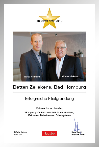 Betten Zellekens-Bettenfachhändler Urkunde Betten Zellekens