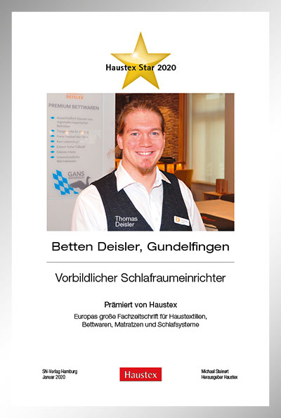 Betten Deisler-Bettenfachhändler Urkunde Betten Deisler