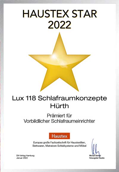 Lux 118-Bettenfachhändler Urkunde Lux 118