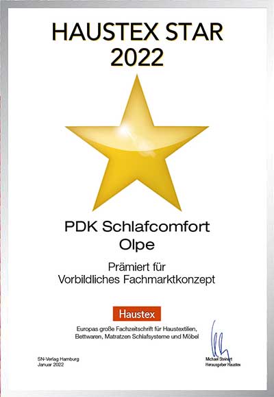 PDK Schlafcomfort-Bettenfachhändler Urkunde PDK Schlafcomfort
