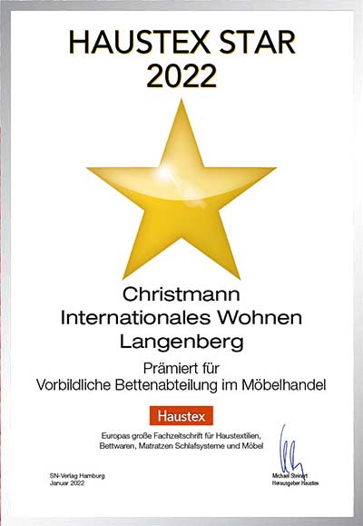Christmann Internationales Wohnen-Bettenfachhändler Urkunde Christmann Internationales Wohnen