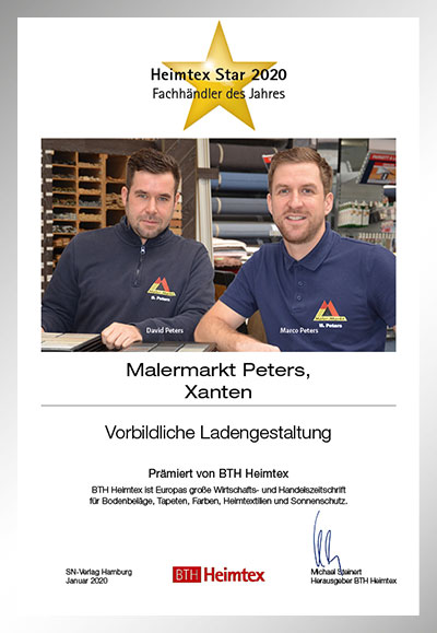 Malermarkt Peters GmbH & Co. KG-Bettenfachhändler Urkunde Malermarkt Peters GmbH & Co. KG