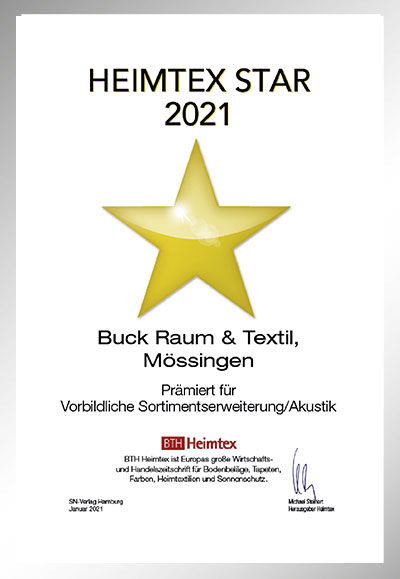 Buck Raum & Textil GmbH-Bettenfachhändler Urkunde Buck Raum & Textil GmbH