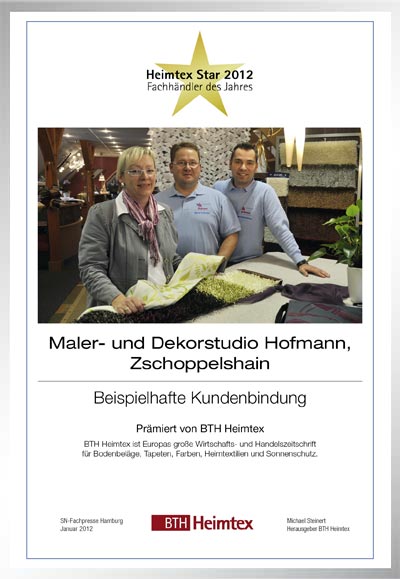 Maler und Raumausstatter Hofmann-Bettenfachhändler Urkunde Maler und Raumausstatter Hofmann