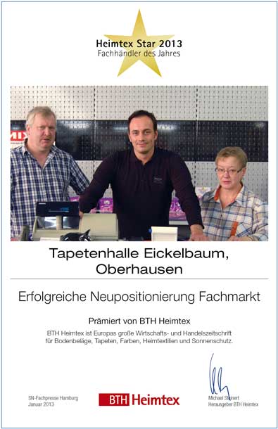 Tapetenhalle Eickelbaum-Bettenfachhändler Urkunde Tapetenhalle Eickelbaum