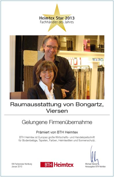 Raumausstattung von Bongartz-Bettenfachhändler Urkunde Raumausstattung von Bongartz