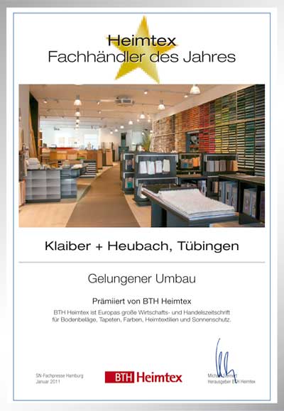 Klaiber + Heubach GmbH + Co. KG-Bettenfachhändler Urkunde Klaiber + Heubach GmbH + Co. KG