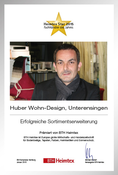 Huber Wohn-Design-Bettenfachhändler Urkunde Huber Wohn-Design